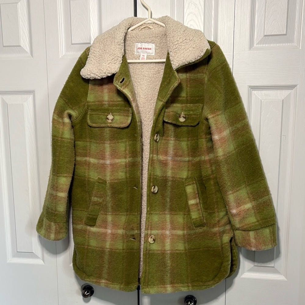 Olive Green Plaid Women’s Jacket with Sherpa Lining